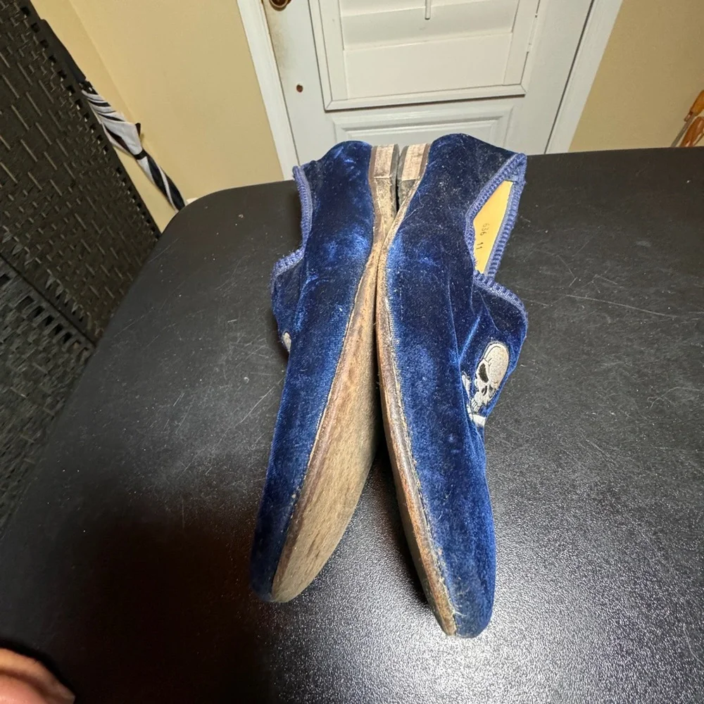 Del Toro blue velvet embroidered skull men’s loafer size 11 made in Italy